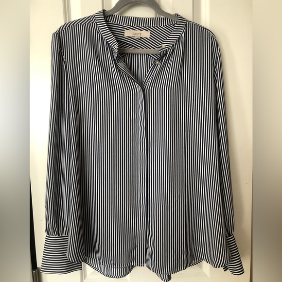 Blue and white striped Loft Button Up Blouse - Picture 1 of 4